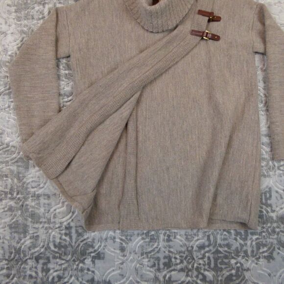 Ellen Tracy Sweater Womens Large Brown 100% Merino Wool Cowl Neck Strap Wrap - Picture 5 of 10